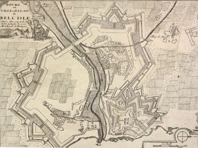 an old map of a city with a river running through it
