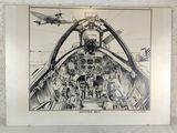 a black and white drawing of a cockpit of a plane