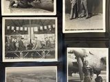 several old black and white photos of men standing in front of an airplane