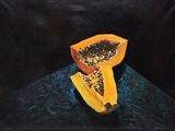 une peinture représentant un fruit posé sur une table