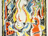 un dessin représentant un tableau d'une personne avec une guitare