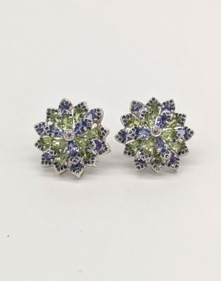 une photo d'une paire de boucles d'oreilles ornées de pierres bleues et vertes