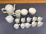 a lot of cups and saucers on the table