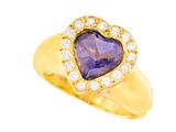 une bague en or sertie d'un améthyste en forme de cœur et de diamants