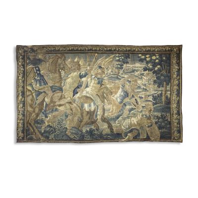 une image représentant une tapisserie sur laquelle figure un homme à cheval