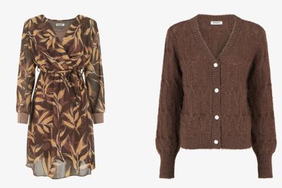 two women ' s sweaters and a cardigan dress are shown