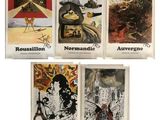 quatre cartes sur lesquelles figurent des images de différents pays, sur fond blanc