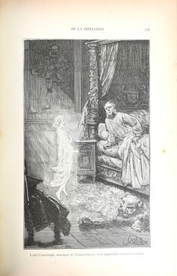 un vieux livre sur lequel figure le dessin d'une femme assise sur un lit