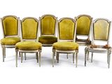 lot de six chaises de salle à manger de style Louis XV avec assise rembourrée