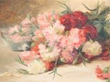 une peinture représentant un bouquet de fleurs sur une table