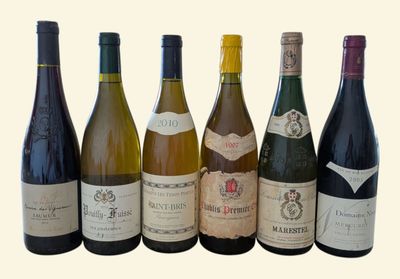 six bottles of wine are lined up in a row on a white background
