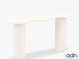 a white table with a curved top on a white background