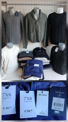 un présentoir de pulls et de vestes exposés dans un magasin