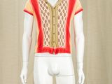 an image of a mannequin dressed in a red and yellow shirt