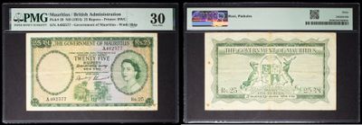 three different types of currency are on display in a display case