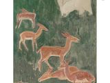 an image of a painting of deer and other animals in a field