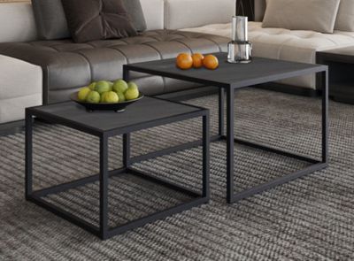 Lot de 2 tables basses gigognes QUINN, en manguier noir , di…