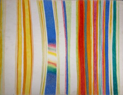painting of multicolored stripes on a piece of white paper
