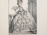 an old fashion illustration of a woman in a dress with a fan