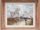 an image of a painting of a man walking down a road