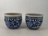 paire de bols en porcelaine bleue et blanche ornés de motifs floraux