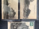 three black and white photos of a train on a train track