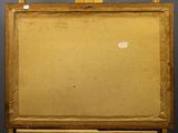 an old painting on a wooden easel with a piece of paper on top of it