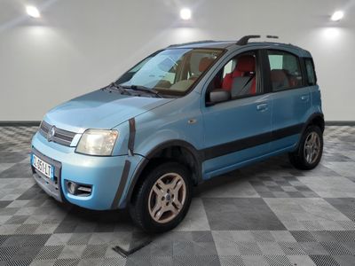 a picture of a small blue car parked in a garage