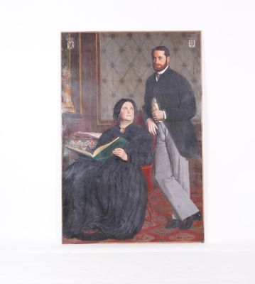 a painting of a man and a woman sitting on a couch