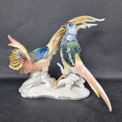 KARL ENS. Couple de faisans exotiques, groupe en porcelaine …