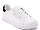 white and black sneakers with zippers on the side of them