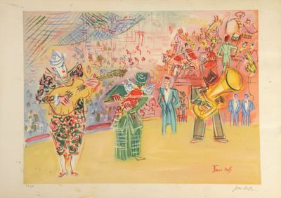 painting of a group of people playing musical instruments in a circus