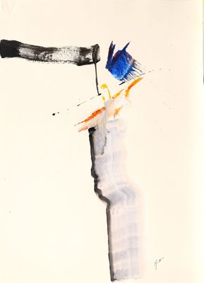 un dessin représentant un couteau et un oiseau bleu sur une feuille de papier