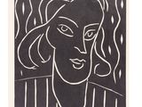 an image of a black and white drawing of a woman ' s face
