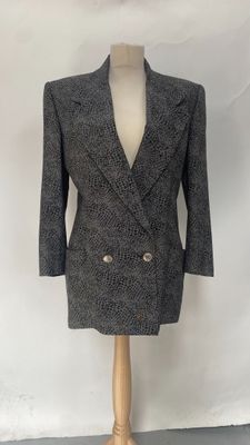 grey tweed double breasted blazer jacket