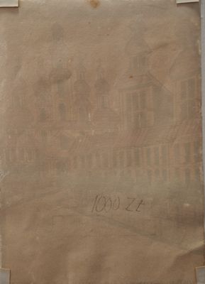 un vieux bout de papier sur lequel est dessiné un bâtiment