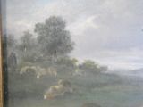 une photo d'un tableau représentant un troupeau de moutons dans un champ
