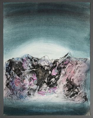 une image représentant un tableau d'une montagne sur fond de ciel