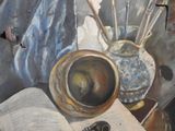 un tableau représentant un livre ouvert et un tableau représentant une trompette