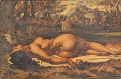 a painting of a naked man laying on a blanket