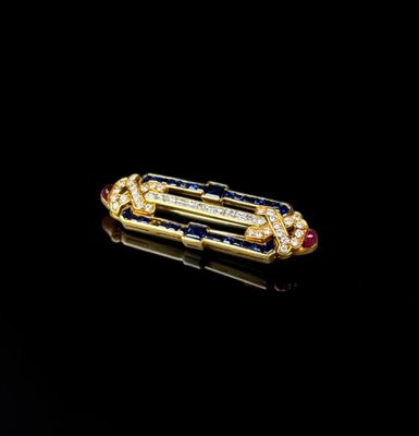 a gold, sapphire and diamond broochle