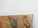 a painting on the wall of a room with a clock on the wall