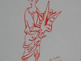 dessin représentant une femme tenant un bouquet de fleurs dans ses mains