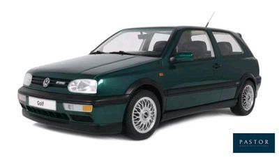 the green car is parked in front of a white background