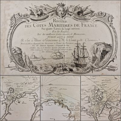 une vieille carte de la côte française sur laquelle figure un bateau