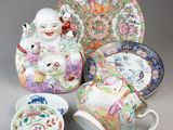 group of chinese porcelain dishes and cups and saucers
