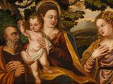 an image of a painting of a group of people with a baby