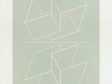 a white drawing of two intersecting shapes on a green background