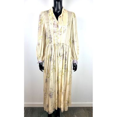 FORTE FORTE. Robe longue en coton et soie champagne à décor …