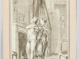 dessin représentant un homme et une femme dans une pièce avec une cheminée